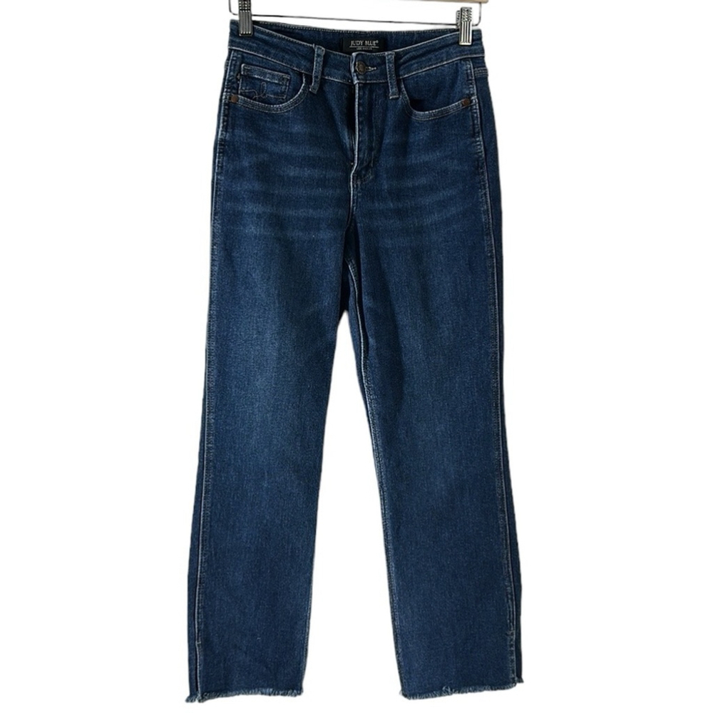 Judy Blue jeans cropped straight leg stretch comfort coastal raw hem sz 26